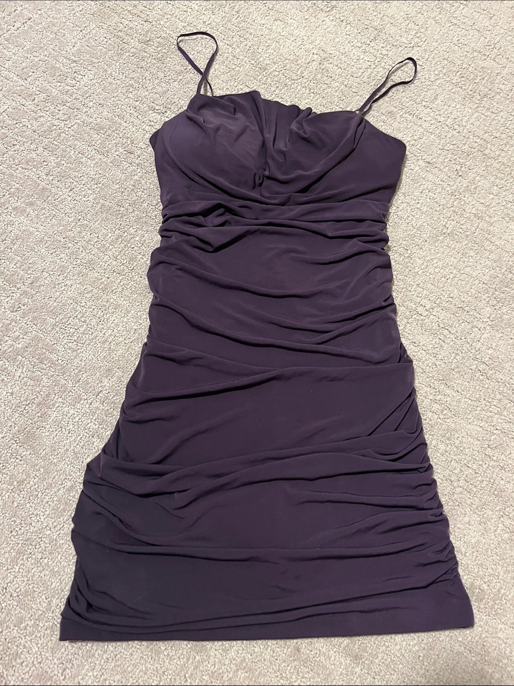 Purple Ruched Spaghetti-Strap Dress